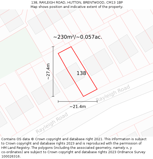 138, RAYLEIGH ROAD, HUTTON, BRENTWOOD, CM13 1BP: Plot and title map