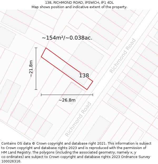 138, RICHMOND ROAD, IPSWICH, IP1 4DL: Plot and title map