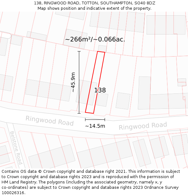 138, RINGWOOD ROAD, TOTTON, SOUTHAMPTON, SO40 8DZ: Plot and title map