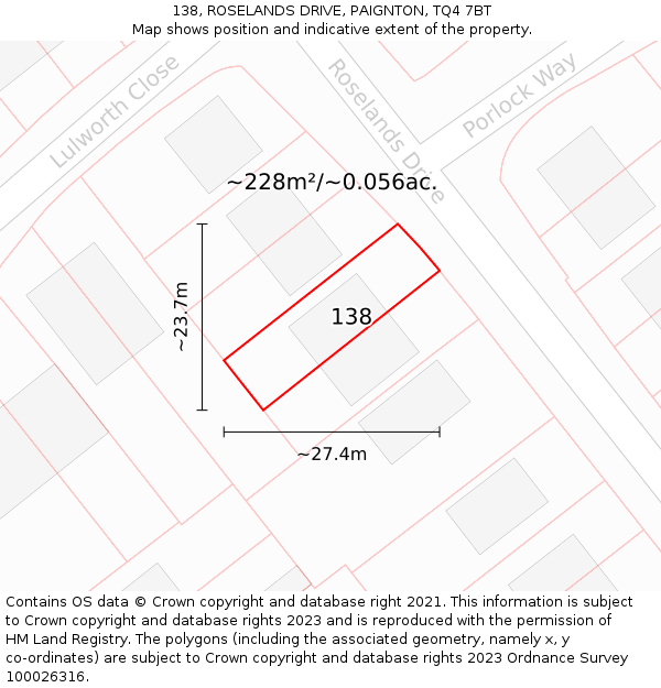 138, ROSELANDS DRIVE, PAIGNTON, TQ4 7BT: Plot and title map