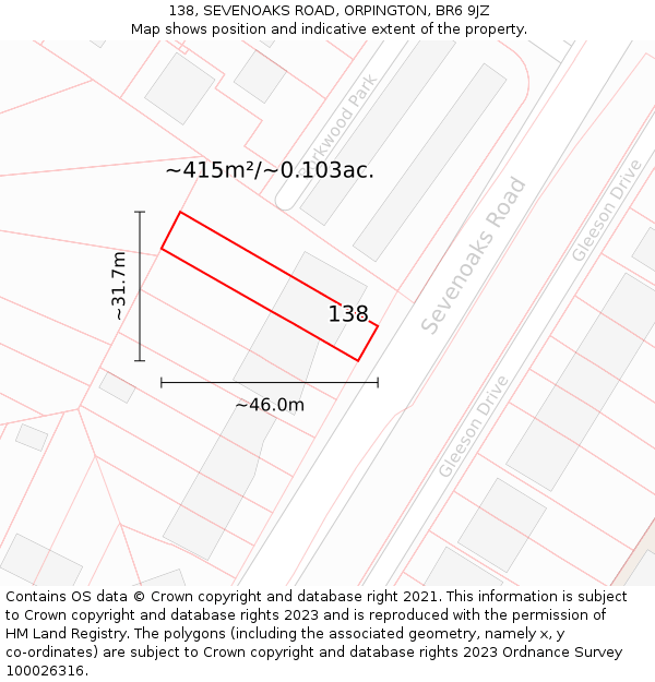 138, SEVENOAKS ROAD, ORPINGTON, BR6 9JZ: Plot and title map