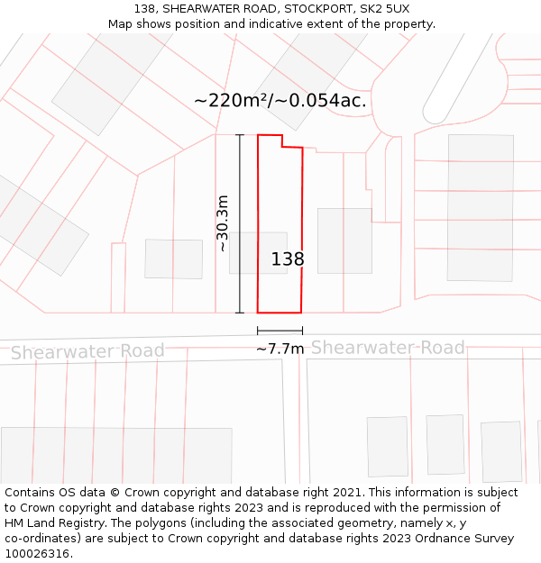 138, SHEARWATER ROAD, STOCKPORT, SK2 5UX: Plot and title map