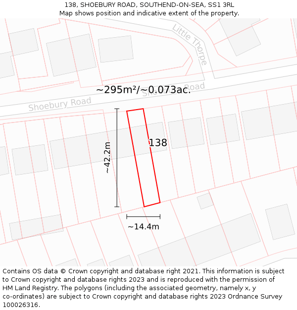 138, SHOEBURY ROAD, SOUTHEND-ON-SEA, SS1 3RL: Plot and title map