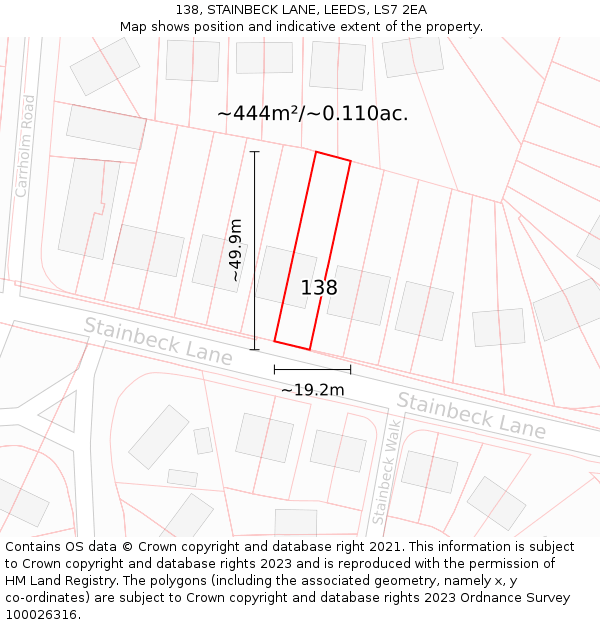 138, STAINBECK LANE, LEEDS, LS7 2EA: Plot and title map