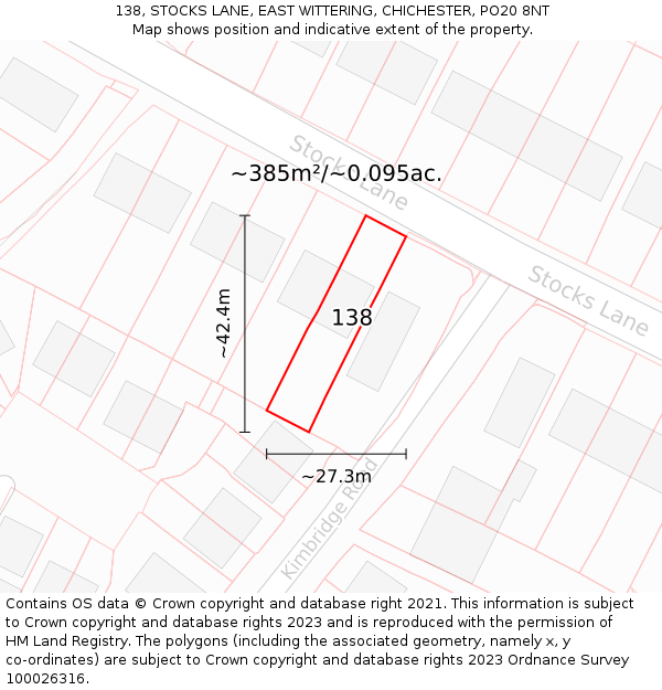 138, STOCKS LANE, EAST WITTERING, CHICHESTER, PO20 8NT: Plot and title map