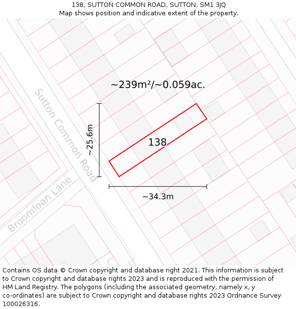 138, SUTTON COMMON ROAD, SUTTON, SM1 3JQ: Plot and title map