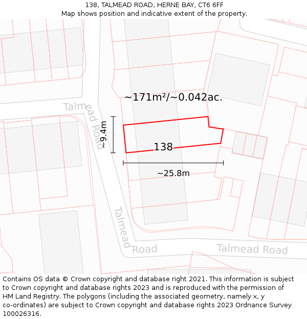 138, TALMEAD ROAD, HERNE BAY, CT6 6FF: Plot and title map