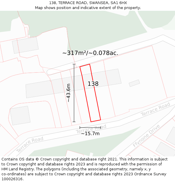 138, TERRACE ROAD, SWANSEA, SA1 6HX: Plot and title map