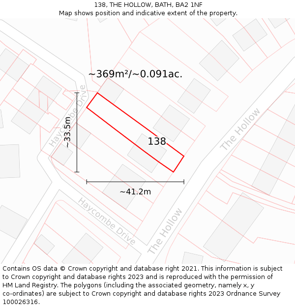 138, THE HOLLOW, BATH, BA2 1NF: Plot and title map