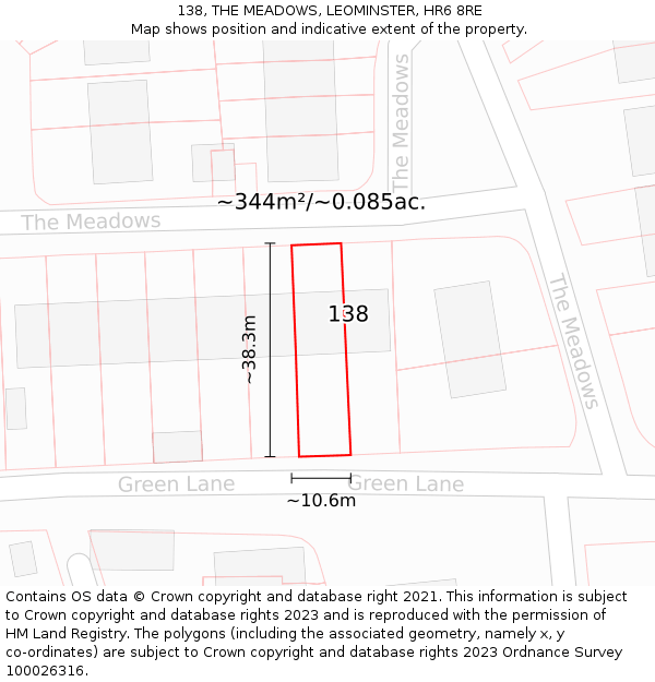 138, THE MEADOWS, LEOMINSTER, HR6 8RE: Plot and title map