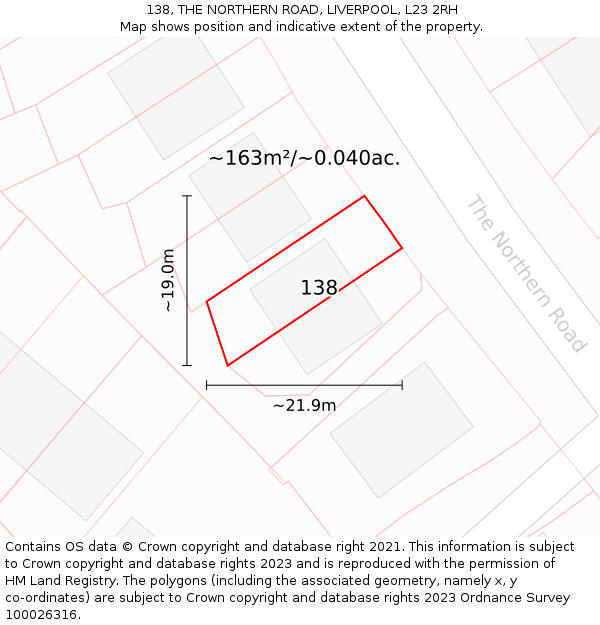 138, THE NORTHERN ROAD, LIVERPOOL, L23 2RH: Plot and title map