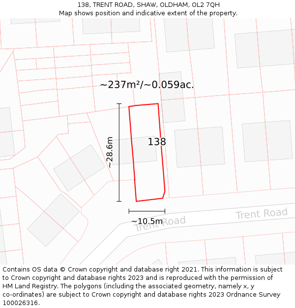 138, TRENT ROAD, SHAW, OLDHAM, OL2 7QH: Plot and title map