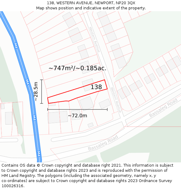 138, WESTERN AVENUE, NEWPORT, NP20 3QX: Plot and title map