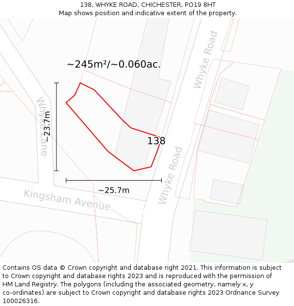 138, WHYKE ROAD, CHICHESTER, PO19 8HT: Plot and title map