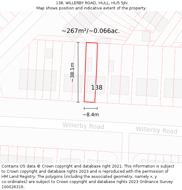 138, WILLERBY ROAD, HULL, HU5 5JN: Plot and title map