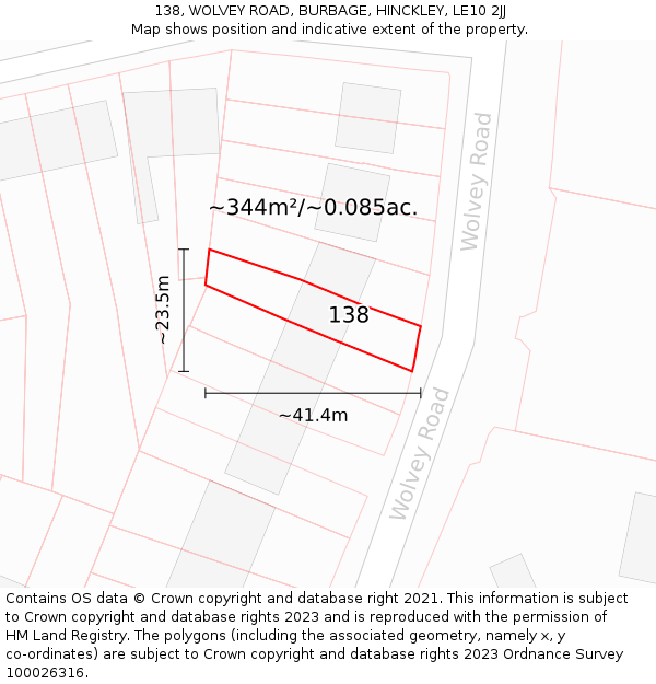 138, WOLVEY ROAD, BURBAGE, HINCKLEY, LE10 2JJ: Plot and title map