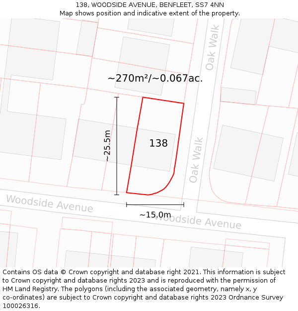 138, WOODSIDE AVENUE, BENFLEET, SS7 4NN: Plot and title map