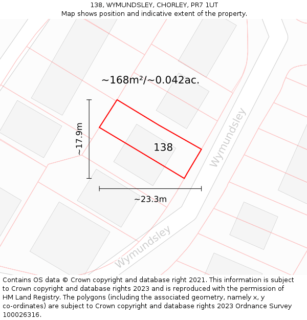 138, WYMUNDSLEY, CHORLEY, PR7 1UT: Plot and title map