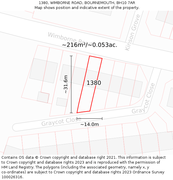 1380, WIMBORNE ROAD, BOURNEMOUTH, BH10 7AR: Plot and title map