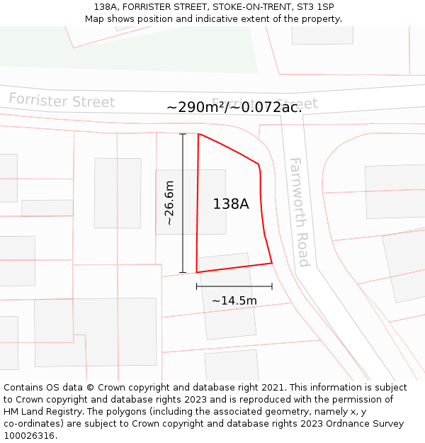 138A, FORRISTER STREET, STOKE-ON-TRENT, ST3 1SP: Plot and title map