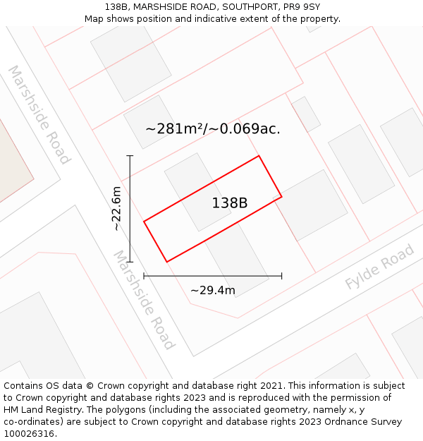 138B, MARSHSIDE ROAD, SOUTHPORT, PR9 9SY: Plot and title map