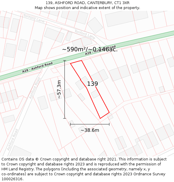 139, ASHFORD ROAD, CANTERBURY, CT1 3XR: Plot and title map