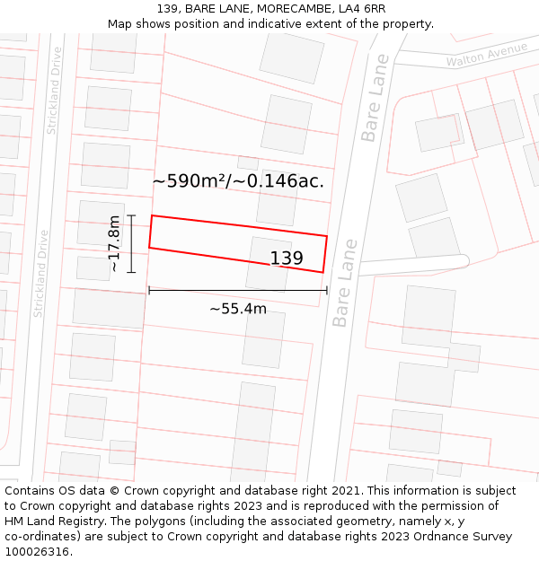 139, BARE LANE, MORECAMBE, LA4 6RR: Plot and title map