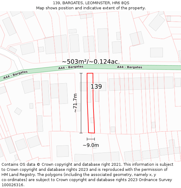 139, BARGATES, LEOMINSTER, HR6 8QS: Plot and title map