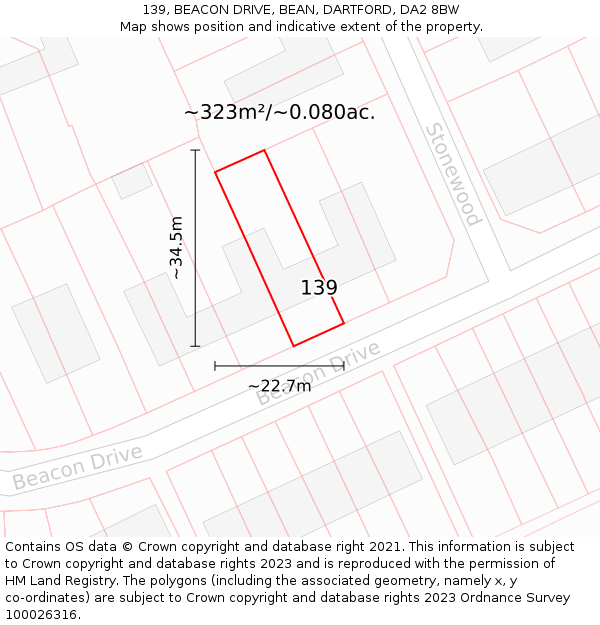 139, BEACON DRIVE, BEAN, DARTFORD, DA2 8BW: Plot and title map