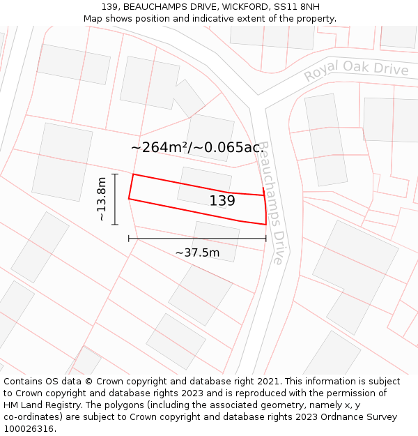 139, BEAUCHAMPS DRIVE, WICKFORD, SS11 8NH: Plot and title map