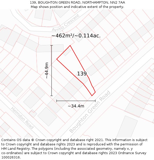 139, BOUGHTON GREEN ROAD, NORTHAMPTON, NN2 7AA: Plot and title map