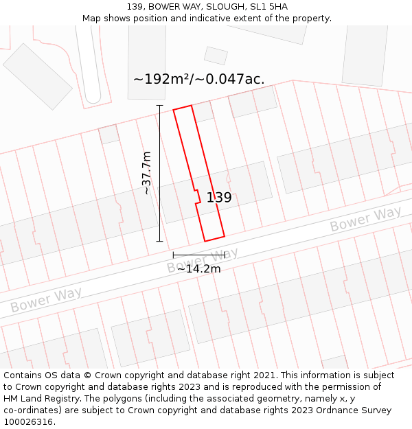 139, BOWER WAY, SLOUGH, SL1 5HA: Plot and title map