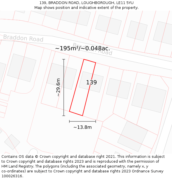 139, BRADDON ROAD, LOUGHBOROUGH, LE11 5YU: Plot and title map