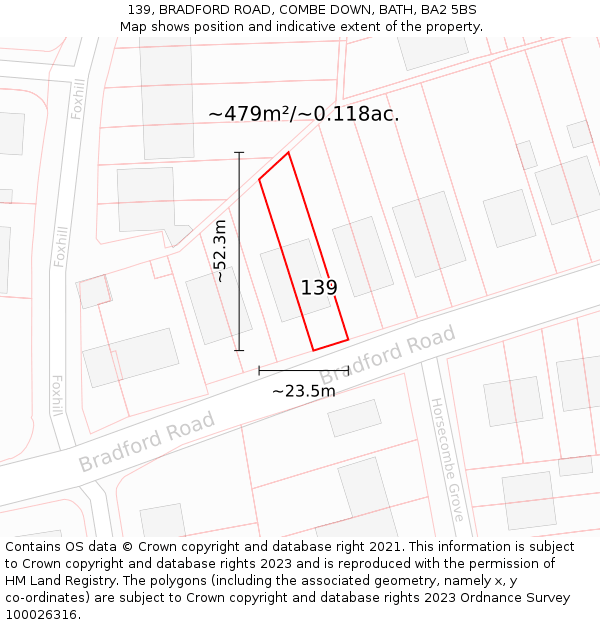 139, BRADFORD ROAD, COMBE DOWN, BATH, BA2 5BS: Plot and title map