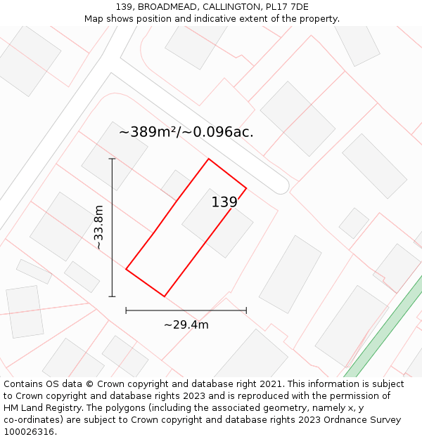 139, BROADMEAD, CALLINGTON, PL17 7DE: Plot and title map