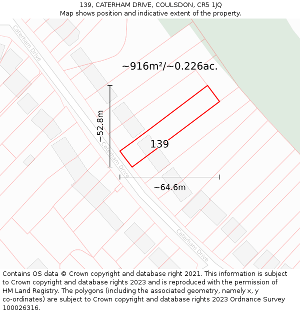 139, CATERHAM DRIVE, COULSDON, CR5 1JQ: Plot and title map