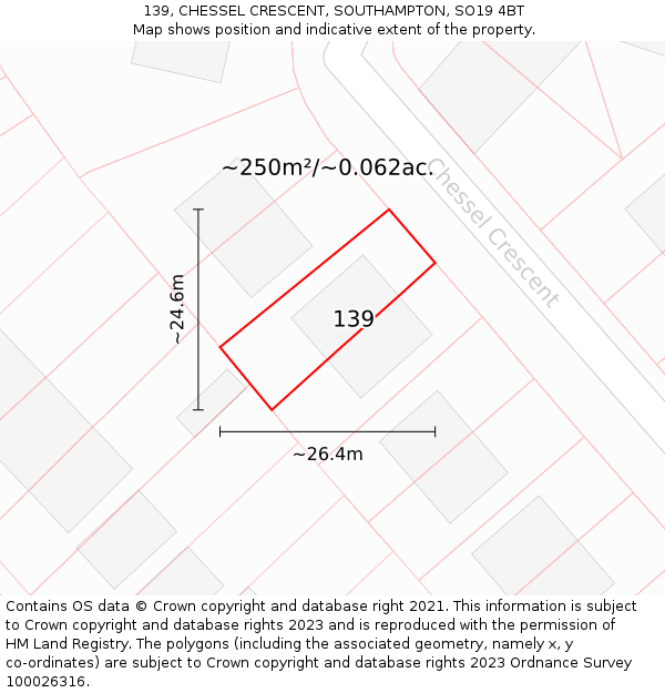 139, CHESSEL CRESCENT, SOUTHAMPTON, SO19 4BT: Plot and title map