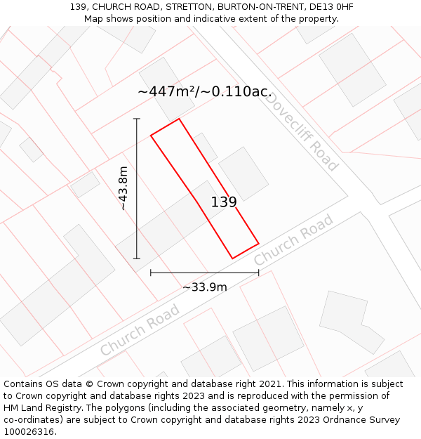 139, CHURCH ROAD, STRETTON, BURTON-ON-TRENT, DE13 0HF: Plot and title map