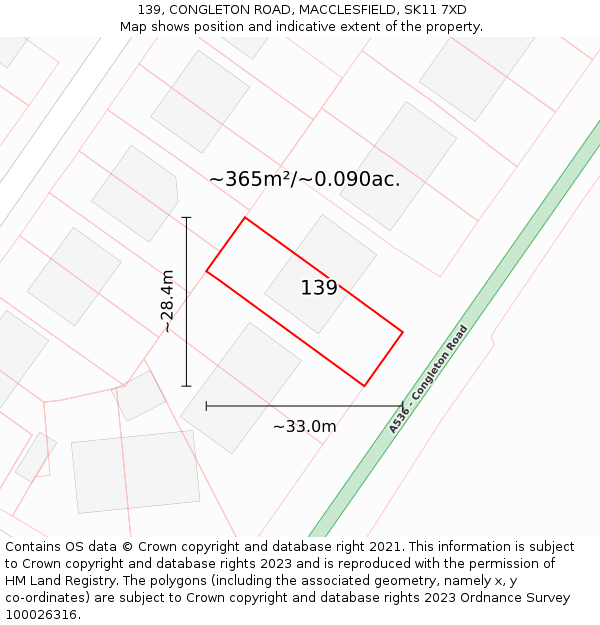 139, CONGLETON ROAD, MACCLESFIELD, SK11 7XD: Plot and title map