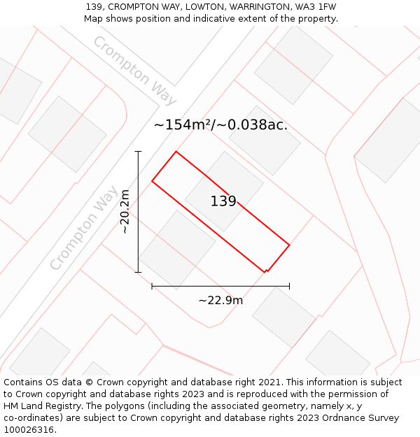 139, CROMPTON WAY, LOWTON, WARRINGTON, WA3 1FW: Plot and title map