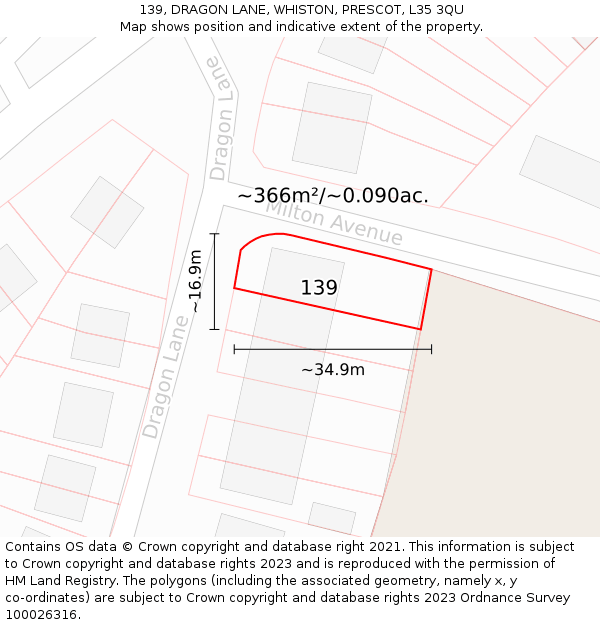 139, DRAGON LANE, WHISTON, PRESCOT, L35 3QU: Plot and title map