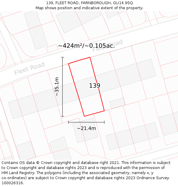 139, FLEET ROAD, FARNBOROUGH, GU14 9SQ: Plot and title map