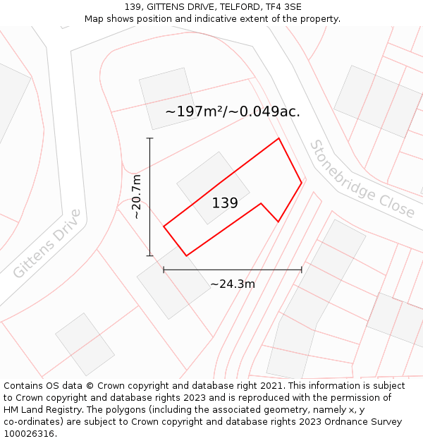 139, GITTENS DRIVE, TELFORD, TF4 3SE: Plot and title map