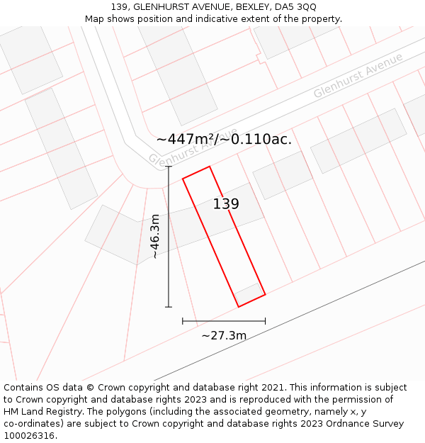 139, GLENHURST AVENUE, BEXLEY, DA5 3QQ: Plot and title map