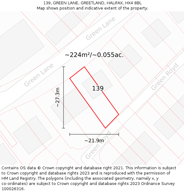 139, GREEN LANE, GREETLAND, HALIFAX, HX4 8BL: Plot and title map