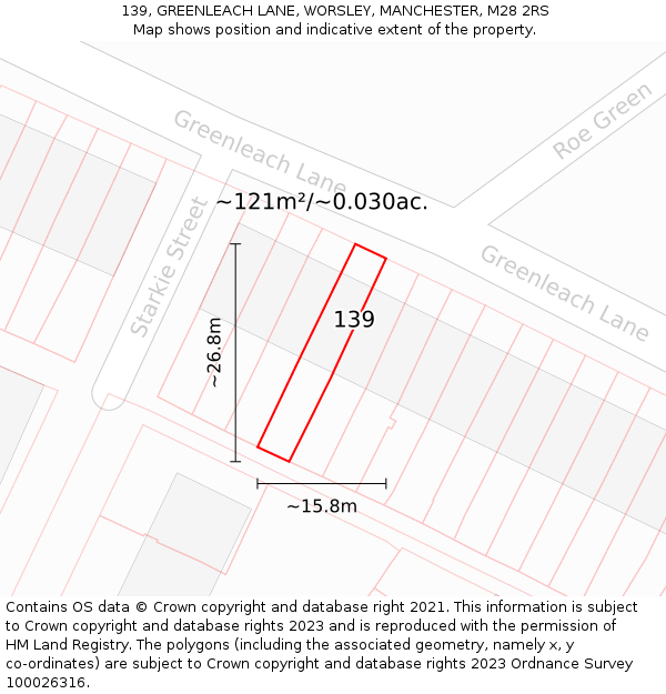 139, GREENLEACH LANE, WORSLEY, MANCHESTER, M28 2RS: Plot and title map