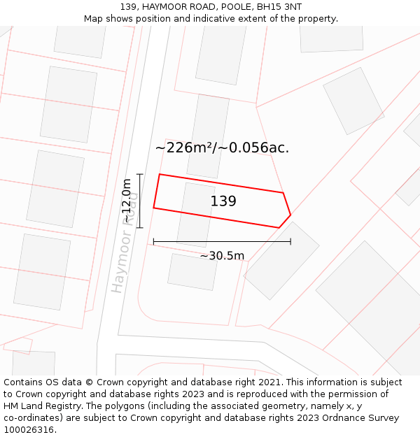 139, HAYMOOR ROAD, POOLE, BH15 3NT: Plot and title map