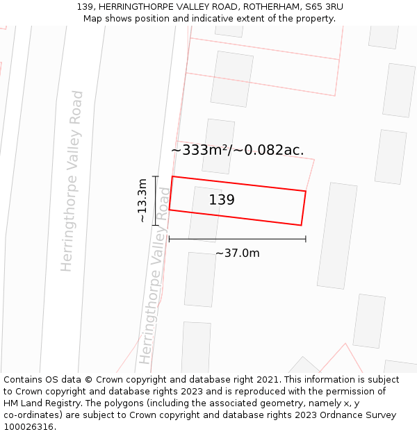 139, HERRINGTHORPE VALLEY ROAD, ROTHERHAM, S65 3RU: Plot and title map