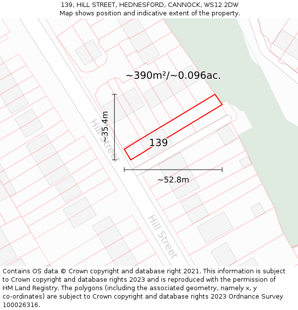 139, HILL STREET, HEDNESFORD, CANNOCK, WS12 2DW: Plot and title map