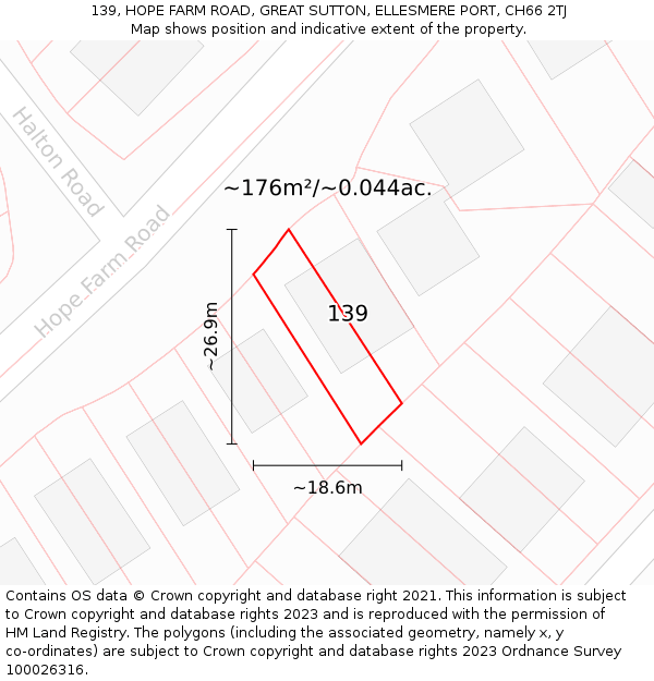 139, HOPE FARM ROAD, GREAT SUTTON, ELLESMERE PORT, CH66 2TJ: Plot and title map